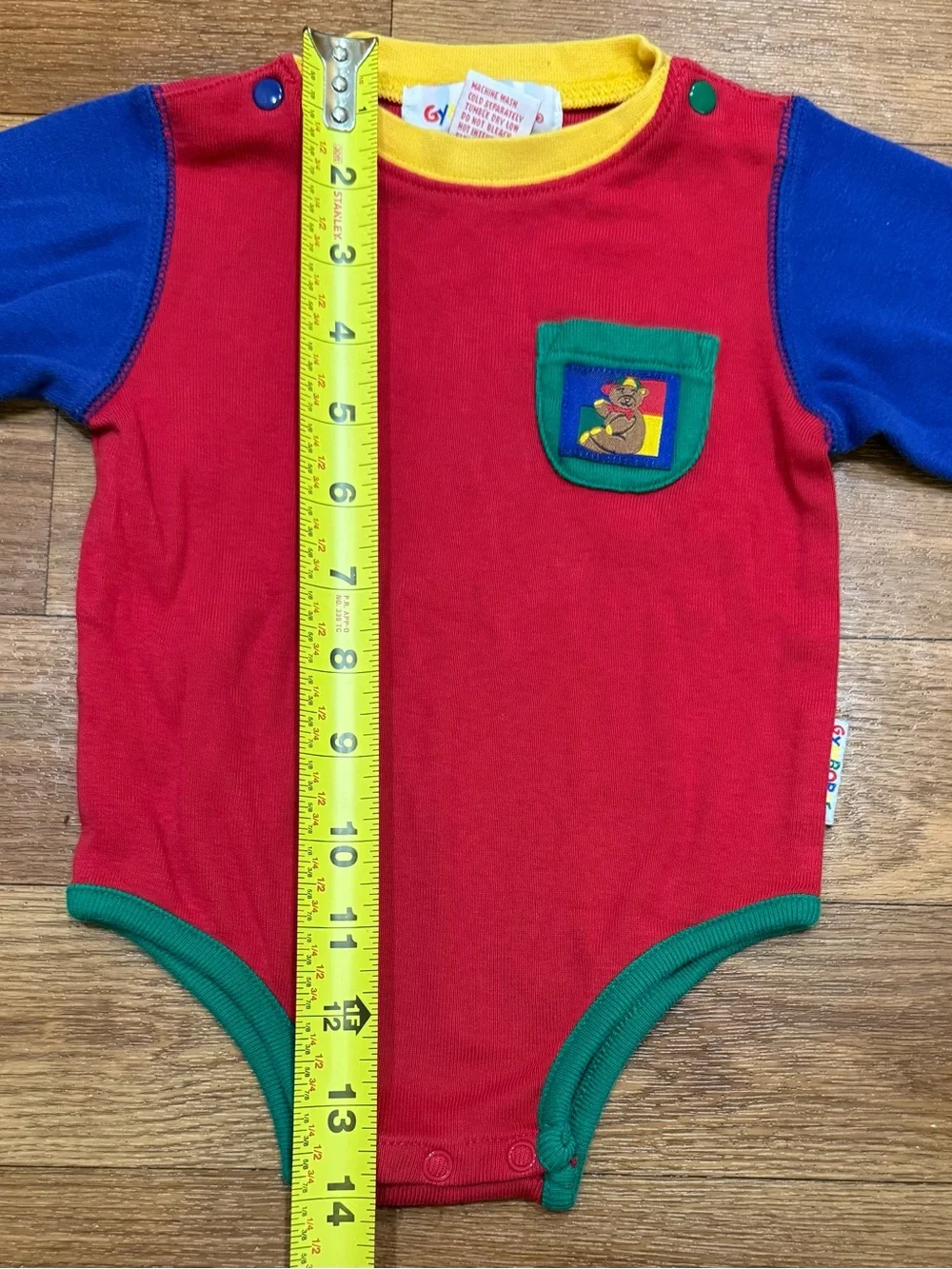 Vintage 90s Gymboree Colorblock Long Sleeve One Piece Teddy Bear Pocket